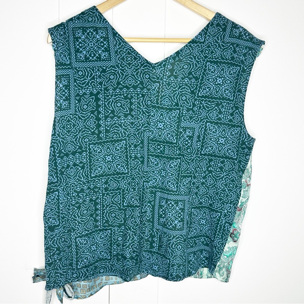 Anthropologie Tiny Kumiko Mix Print Blouse Large teal turquoise embroidered tank - Picture 5 of 12